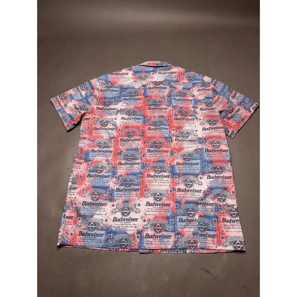 Billabong Budweiser Beer Label Print Button Down Shirt Mens Large Multicolor